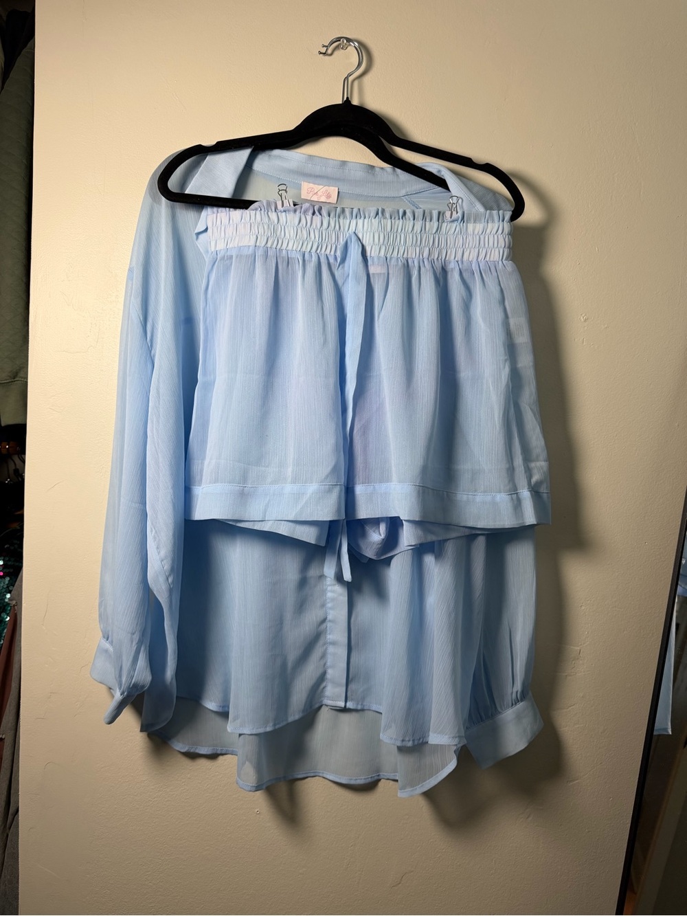 Light Blue Two-Piece Off-Shoulder Top and Shorts Set